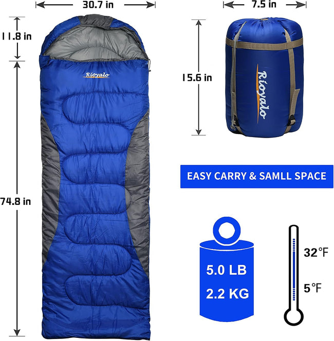 0 Degree Winter Sleeping Bags for Adults Camping (450GSM) - Temp Range (5F–32F) Portable Waterproof Compression Sack- Camping Sleeping Bags for Big and Tall in Env Hoodie: Backpacking Hiking 4 Season Main Image