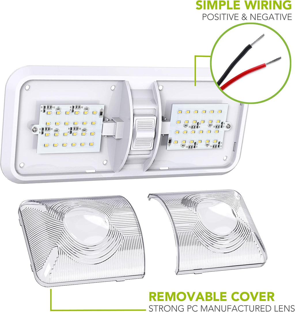 10 Pack RV LED Ceiling Double Dome Light Fixture with ON/OFF Switch Interior Lighting for Car/RV/Trailer/Camper/Boat DC 12V Natural White 4000-4500K 48X2835SMD