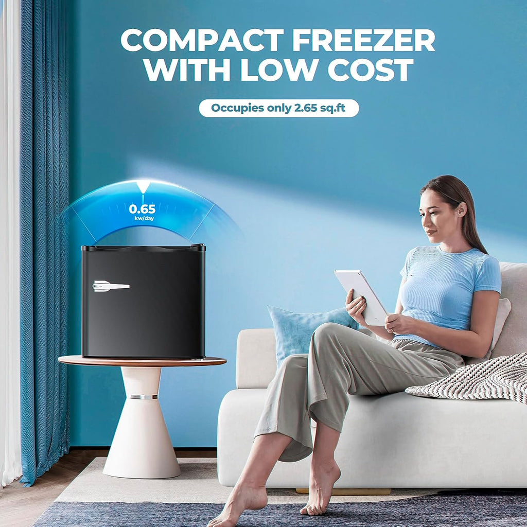 1.2 Cu.ft Mini Freezer, Small Upright Freezer with Removable Shelf & 7 Adjustable Temperature Control, Energy Saving, Low Noise for Bedroom, Apartment, Home, Office, Black