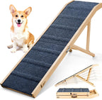 Dog Ramp for Bed, 64" Long Foldable Pet Ramp for Small Large Dogs, Dog Ramps for High Beds Car, High Traction with Platform 6 Adjustable Heights 24" to 30" Up to 220LBS Black