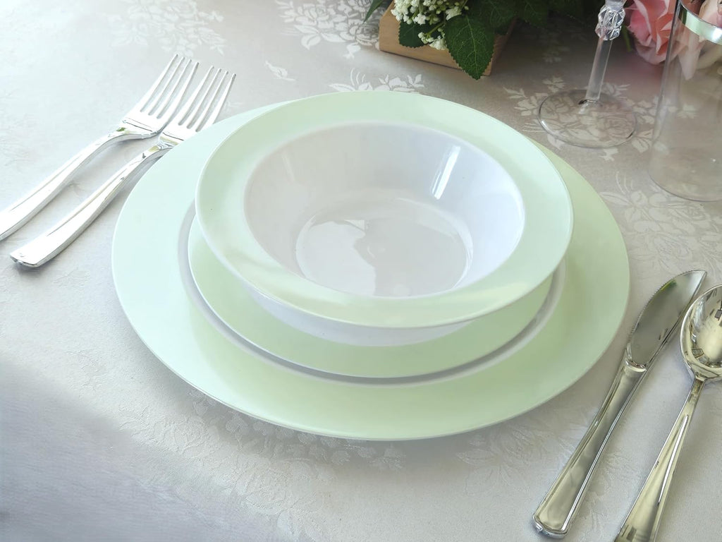 " OCCASIONS " 120 Plates Pack, Disposable Wedding Party Plastic Plates (7.5'' Appetizer/Dessert Plate, Rio in White & Pearled Green)