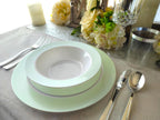 " OCCASIONS " 120 Plates Pack, Disposable Wedding Party Plastic Plates (7.5'' Appetizer/Dessert Plate, Rio in White & Pearled Green)