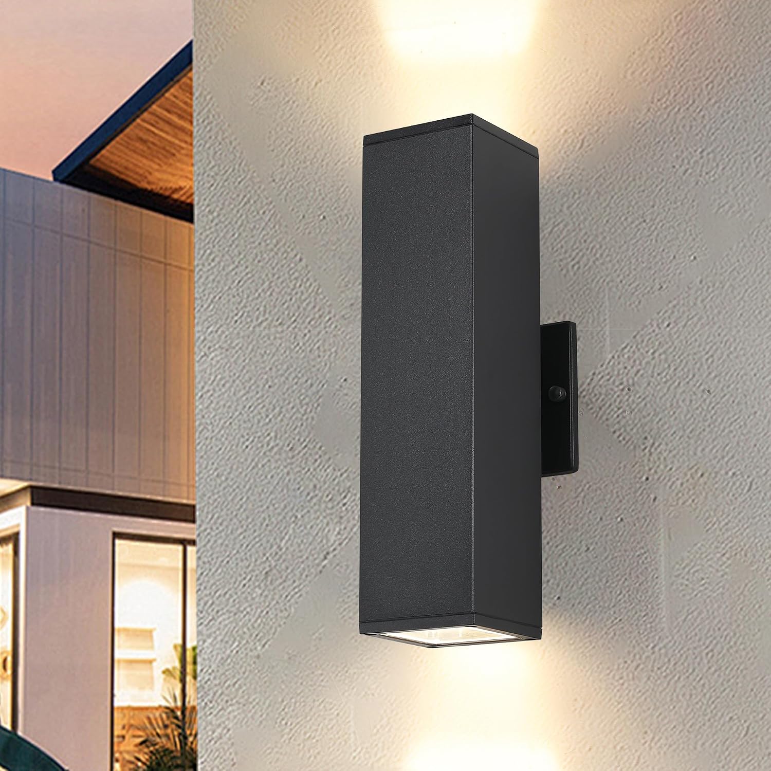 Outdoor Light Fixture,Black Outdoor Porch Light,Up and Down Modern Exterior Wall Light for for Front Door,Patio,Garage Include 4 * 7W Warm White LED Bulbs,Waterproof,Aluminum,2Packs