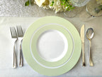 " OCCASIONS " 120 Plates Pack, Disposable Wedding Party Plastic Plates (7.5'' Appetizer/Dessert Plate, Rio in White & Pearled Green)