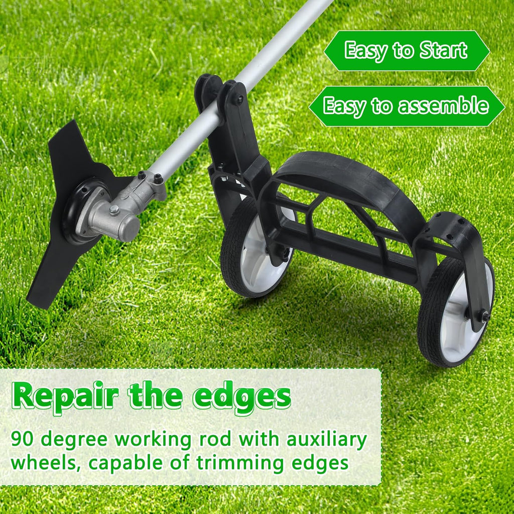 Gas Weed Eater 52cc, 2.3KW 2-Stroke Gas Powered Weed Wacker with Hedge Trimmer, Pole Saw, Brush Cutter & Auxiliary Wheel, Multi-Functional Lawn Care Tool for Yard, Garden Orange