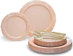 " OCCASIONS " 100 Plates Pack,(50 Guests) Vintage Wedding Party Disposable Plastic Plates Set -50x10.25'' Dinner + 50x7.5'' Salad/Dessert Plate (Portofino in plain Ivory)