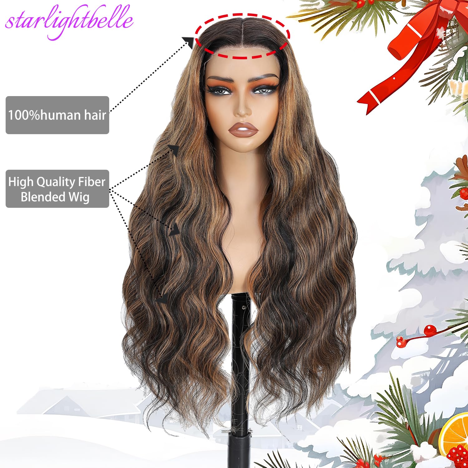 Blended Hair 28 Inch Highlight Ombre Lace Front Wig Wear and Go Glueless Wig 1B/30 Body Wave Wig Bio-Hybrid Memory Core™ Premium Fiber/Human Hair 220% Density