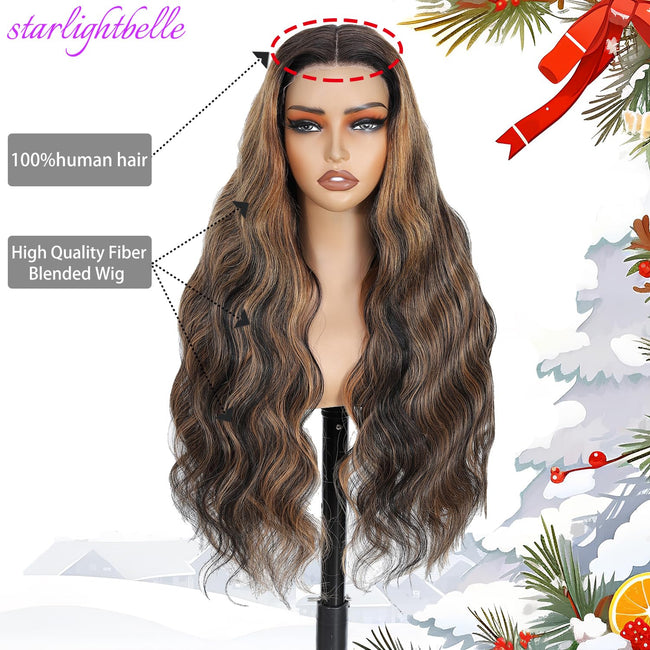 Blended Hair 28 Inch Highlight Ombre Lace Front Wig Wear and Go Glueless Wig 1B/30 Body Wave Wig Bio-Hybrid Memory Core™ Premium Fiber/Human Hair 220% Density Main Image