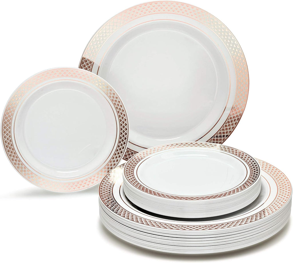 " OCCASIONS " 120 Plates Pack,(60 Guests) Premium Premium Wedding Party Disposable Plastic Plates Set -60 x 10'' Dinner + 60 x 7.5'' Salad/Dessert (Venice Blush and Gold)