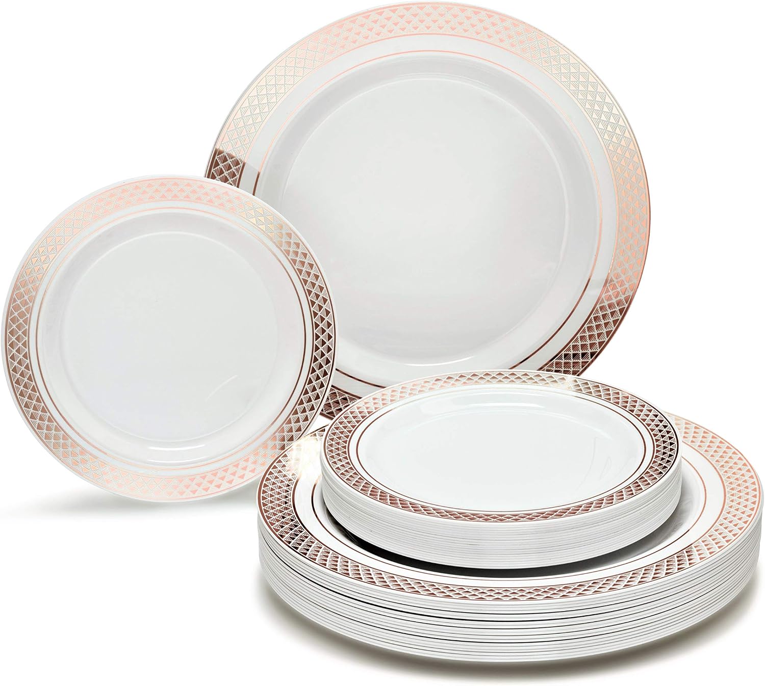 " OCCASIONS " 120 Plates Pack,(60 Guests) Premium Premium Wedding Party Disposable Plastic Plates Set -60 x 10'' Dinner + 60 x 7.5'' Salad/Dessert (Venice Blush and Gold)