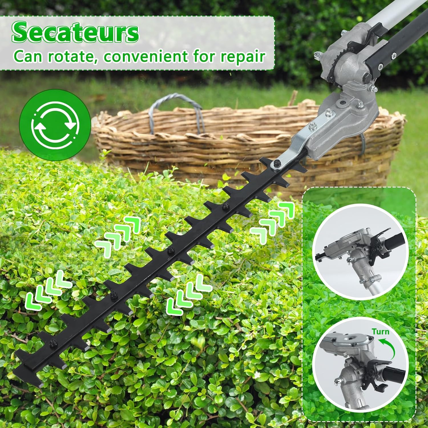 Gas Weed Eater 52cc, 2.3KW 2-Stroke Gas Powered Weed Wacker with Hedge Trimmer, Pole Saw, Brush Cutter & Auxiliary Wheel, Multi-Functional Lawn Care Tool for Yard, Garden Orange