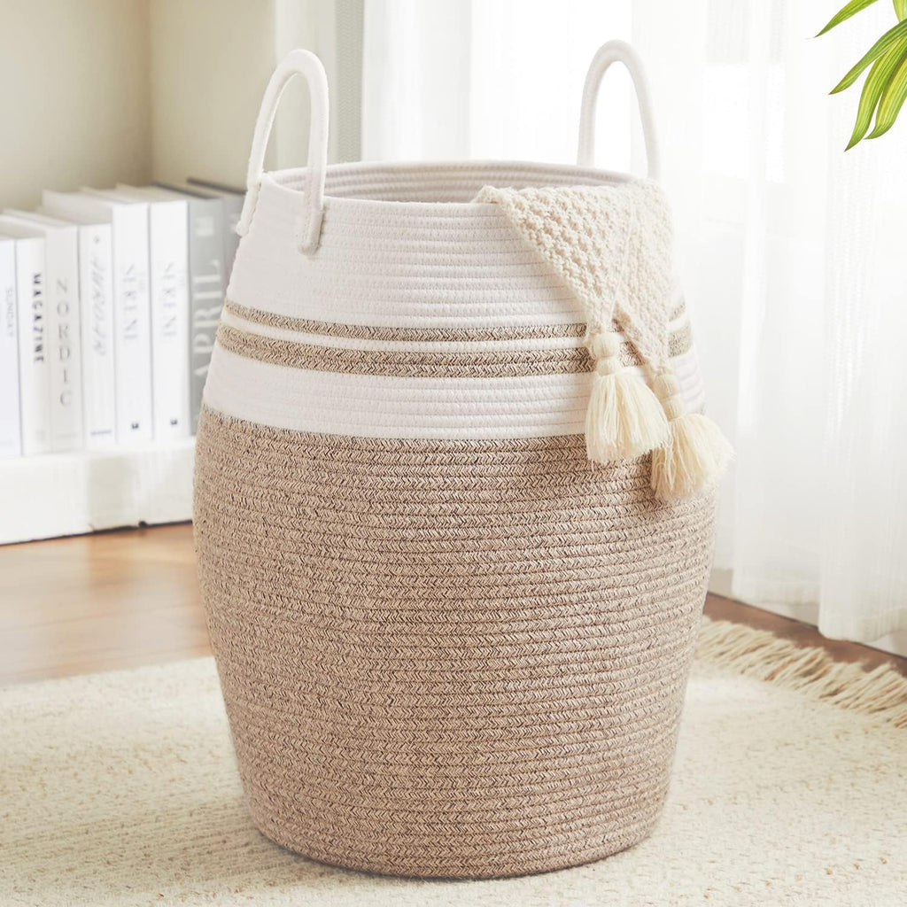 105L Extra Large Laundry Hamper Basket by Fiona's magic, Woven Tall Clothes Hamper for Storage Blanket, Toys and Dirty Cothes in Bedroom and Living Room Organizer, Brown & Black
