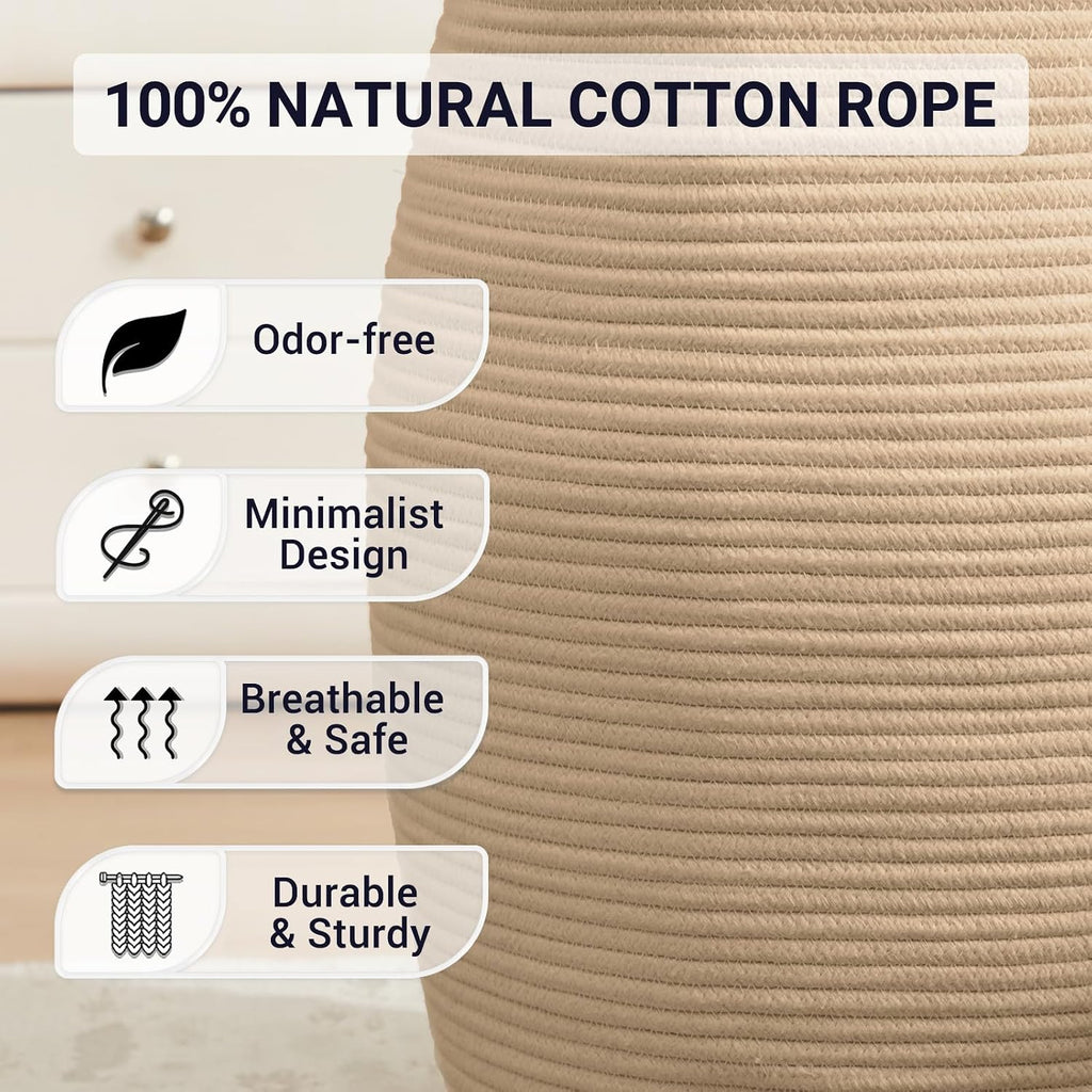 105L Extra Large Laundry Hamper Basket by Fiona's magic, Woven Tall Clothes Hamper for Storage Blanket, Toys and Dirty Cothes in Bedroom and Living Room Organizer, Brown & Black