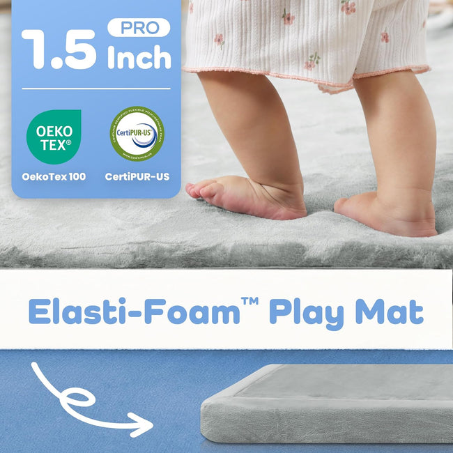 1.5" Thick Baby Play Mat for Floor Tummy Time, Large Pro Soft Foam Activity Playmats Playroom, Easy Care with Non-Slip Safe for Infant Toddler Kids Crawling79 x 118" (Light Grey) Main Image