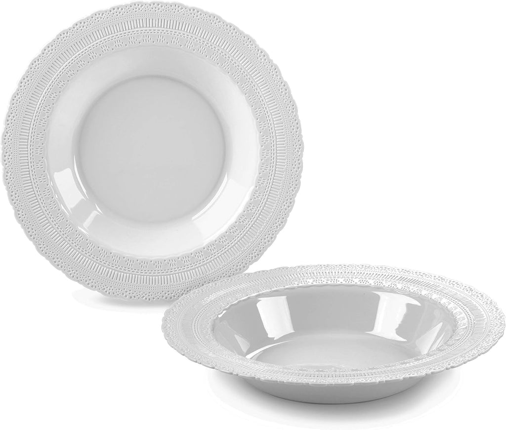 " OCCASIONS " 120 Plates Pack, Extra Heavyweight Disposable Vintage Wedding Party Plastic Plates (11'' Dinner Plate, Chateau in Blue)