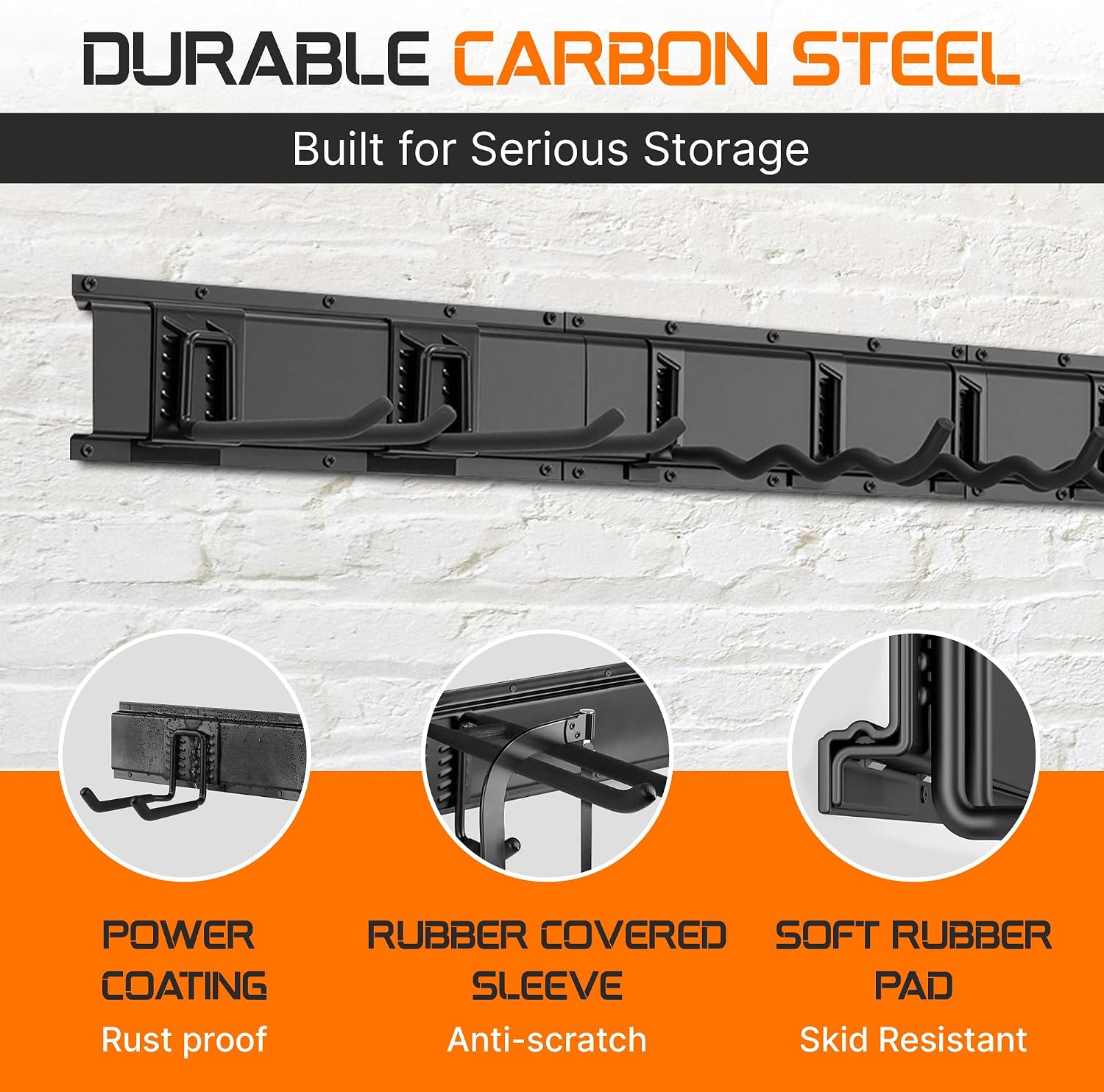 "48 Garage Tool Organizer Wall Mount - Heavy Duty 520lbs Metal Storage Rack, Easy Install Adjustable Hooks for Garden Tools Brooms