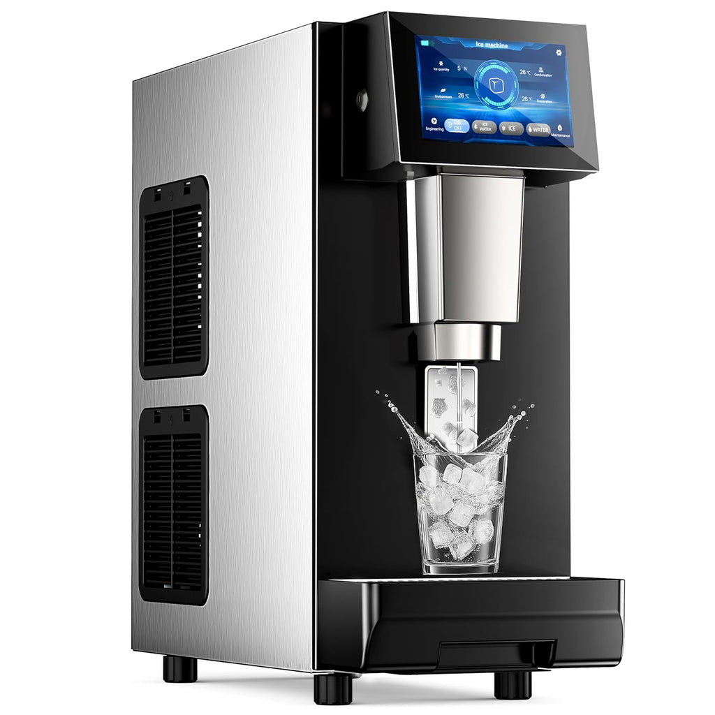 100LBS/24H High Output - Commercial Ice Maker with 20LBS Storage Bin - Dual Water Inlets, 36 Ice Cubes/Cycle, 15" Compact Undercounter/Freestanding Design - Self-Cleaning for Home Bars, Outdoor