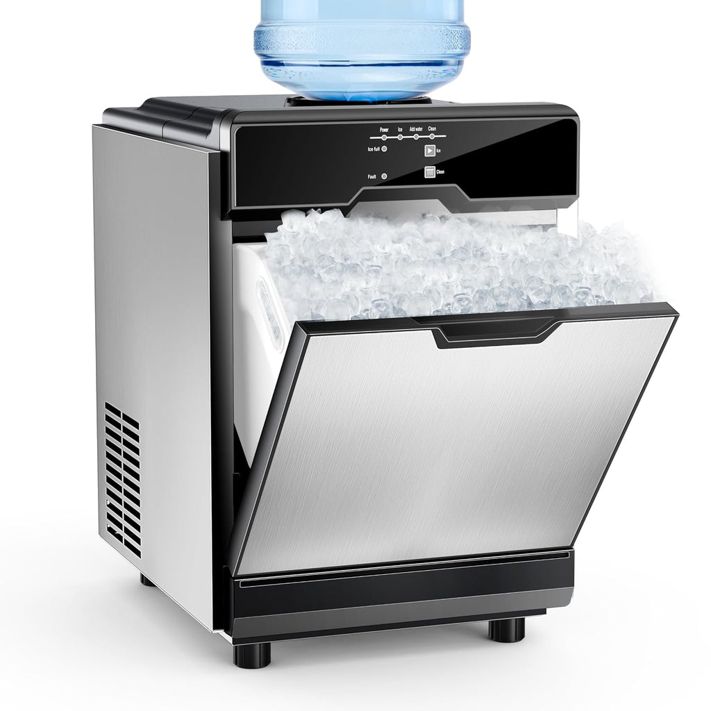 100LBS/24H High Output - Commercial Ice Maker with 20LBS Storage Bin - Dual Water Inlets, 36 Ice Cubes/Cycle, 15" Compact Undercounter/Freestanding Design - Self-Cleaning for Home Bars, Outdoor