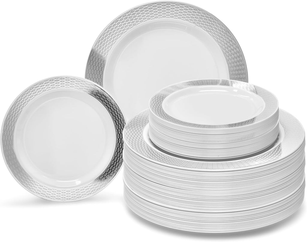 " OCCASIONS " 120 Plates Pack,(60 Guests) Premium Premium Wedding Party Disposable Plastic Plates Set -60 x 10'' Dinner + 60 x 7.5'' Salad/Dessert (Venice Blush and Gold)