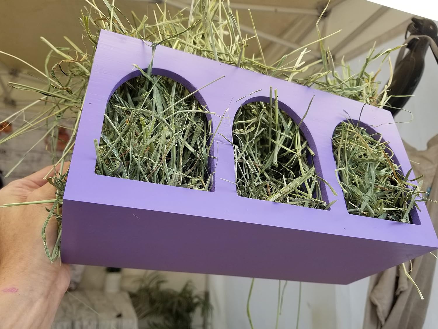 "Closed Bottom Hay Feeder Natural Pine Wood Arch Guinea Pig Hay Rack with Option to Attach to Cage (Warm Cherry with Bottom)