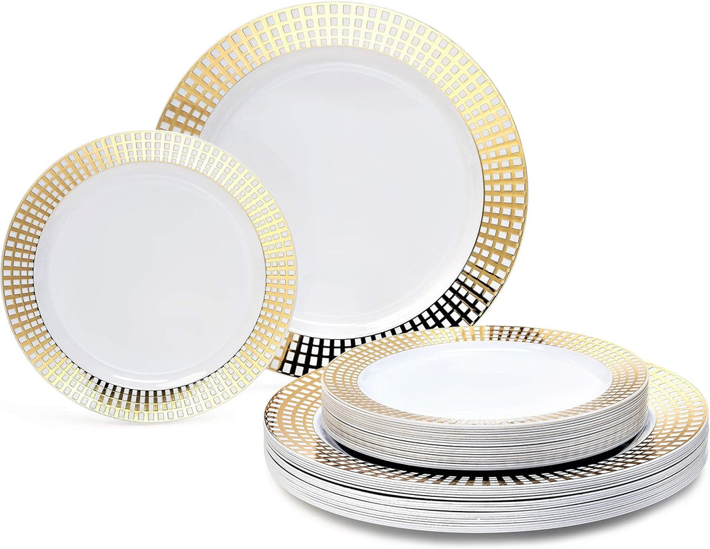 " OCCASIONS " 120 Plates Pack,(60 Guests) Premium Premium Wedding Party Disposable Plastic Plates Set -60 x 10'' Dinner + 60 x 7.5'' Salad/Dessert (Venice Blush and Gold)