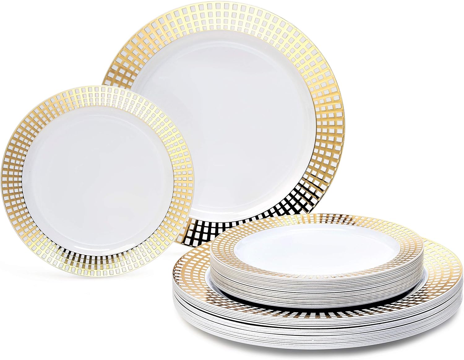 " OCCASIONS " 120 Plates Pack,(60 Guests) Premium Premium Wedding Party Disposable Plastic Plates Set -60 x 10'' Dinner + 60 x 7.5'' Salad/Dessert (Venice Blush and Gold)