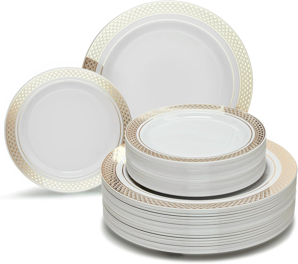 " OCCASIONS " 120 Plates Pack,(60 Guests) Premium Premium Wedding Party Disposable Plastic Plates Set -60 x 10'' Dinner + 60 x 7.5'' Salad/Dessert (Venice Blush and Gold)