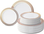 " OCCASIONS " 120 Plates Pack,(60 Guests) Premium Premium Wedding Party Disposable Plastic Plates Set -60 x 10'' Dinner + 60 x 7.5'' Salad/Dessert (Venice Blush and Gold)