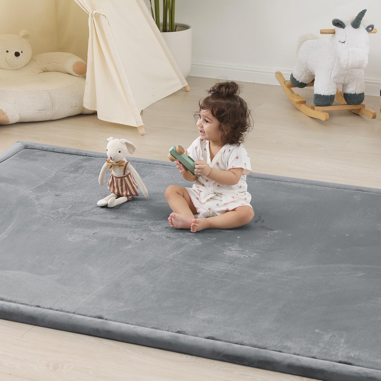1.5" Thick Baby Play Mat for Floor Tummy Time, Large Pro Soft Foam Activity Playmats Playroom, Easy Care with Non-Slip Safe for Infant Toddler Kids Crawling79 x 118" (Light Grey)