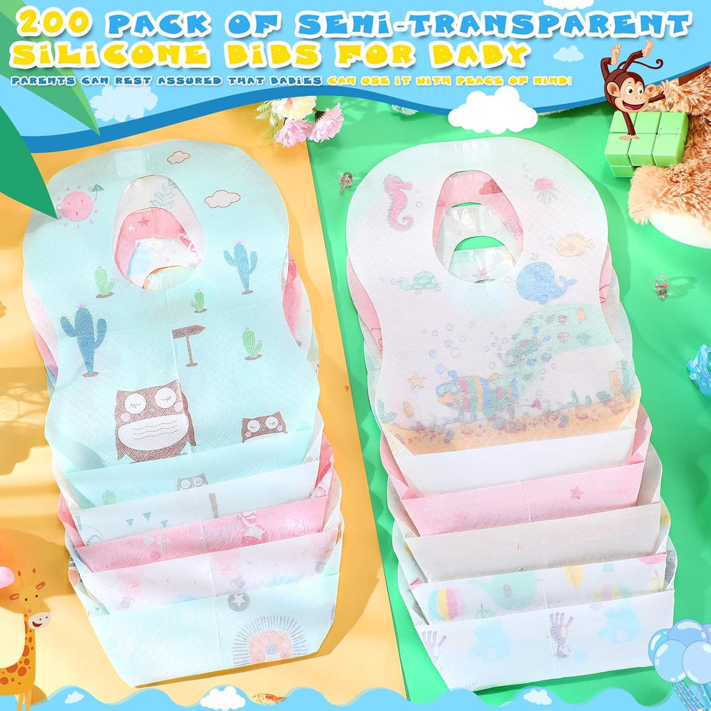 100/200 Pcs Disposable Baby Bibs Bulk Travel Feeding Bib Soft Food Catcher Pocket for Toddlers Girls Boys