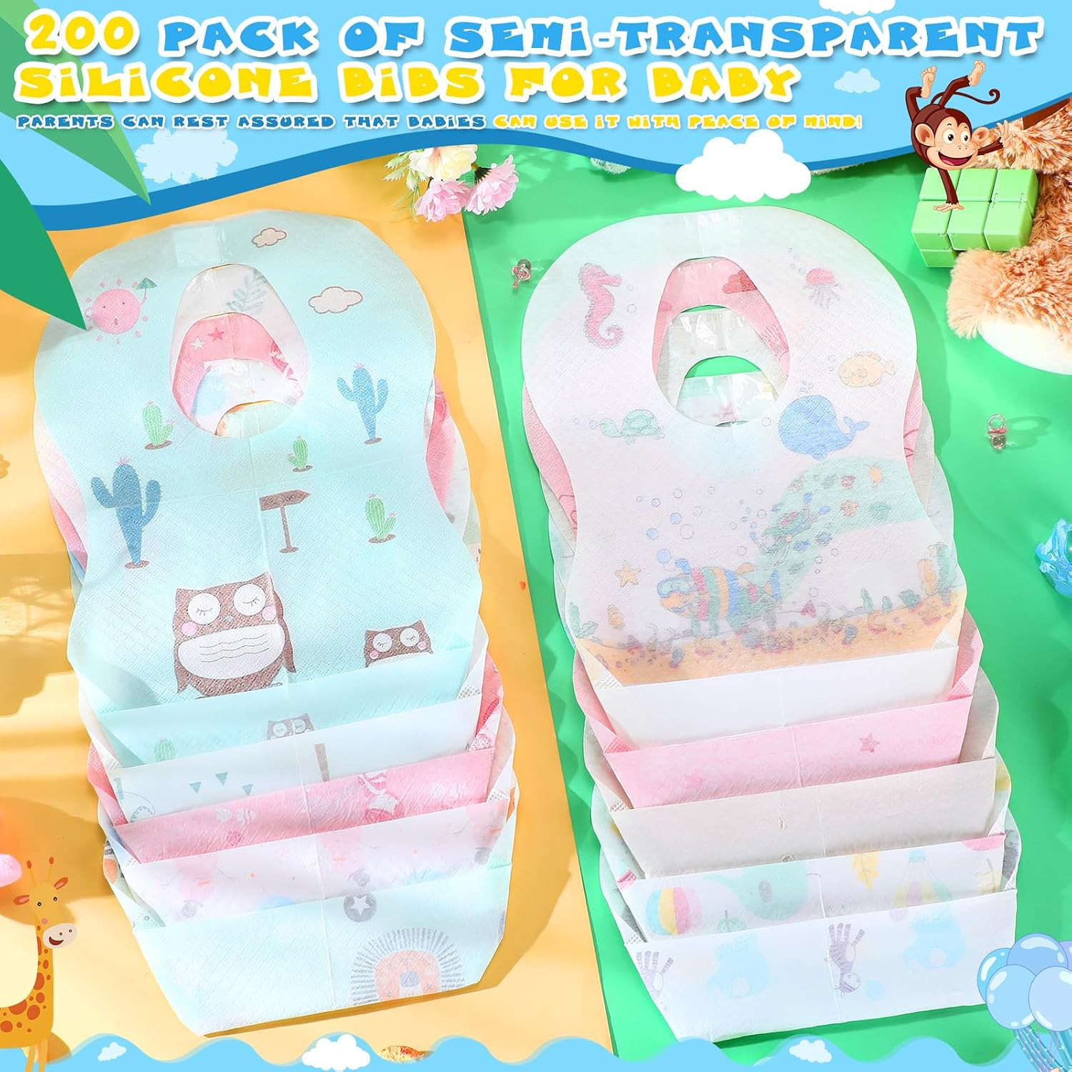 100/200 Pcs Disposable Baby Bibs Bulk Travel Feeding Bib Soft Food Catcher Pocket for Toddlers Girls Boys