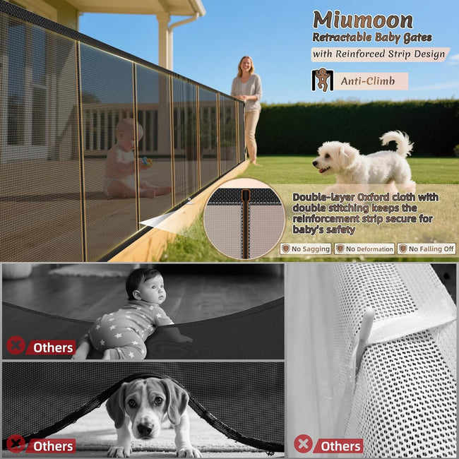 120 inch Retractable Baby Gates 34 inch Tall, Retractable Gate with Reinforced Strip Design to Prevent Crawling Through, 10 FT Extra Wide Retractable Dog Gate for Indoor/Outdoor Main Image