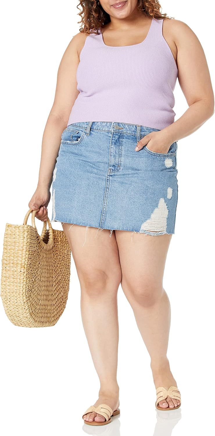The Drop Ansh Distressed Denim Mini Skirt