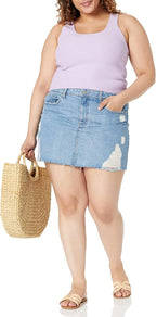 The Drop Ansh Distressed Denim Mini Skirt