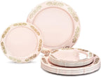 " OCCASIONS " 100 Plates Pack,(50 Guests) Vintage Wedding Party Disposable Plastic Plates Set -50x10.25'' Dinner + 50x7.5'' Salad/Dessert Plate (Portofino in plain Ivory)