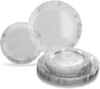 " OCCASIONS " 100 Plates Pack,(50 Guests) Vintage Wedding Party Disposable Plastic Plates Set -50x10.25'' Dinner + 50x7.5'' Salad/Dessert Plate (Portofino in plain Ivory)