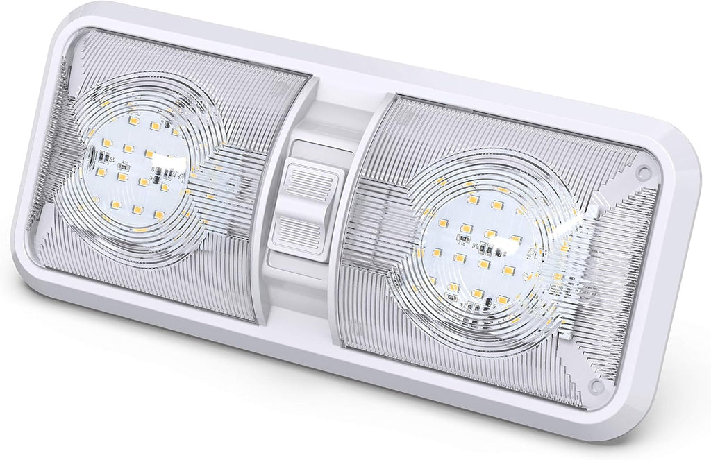 10 Pack RV LED Ceiling Double Dome Light Fixture with ON/OFF Switch Interior Lighting for Car/RV/Trailer/Camper/Boat DC 12V Natural White 4000-4500K 48X2835SMD