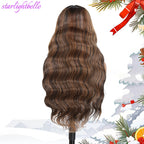 Blended Hair 28 Inch Highlight Ombre Lace Front Wig Wear and Go Glueless Wig 1B/30 Body Wave Wig Bio-Hybrid Memory Core™ Premium Fiber/Human Hair 220% Density