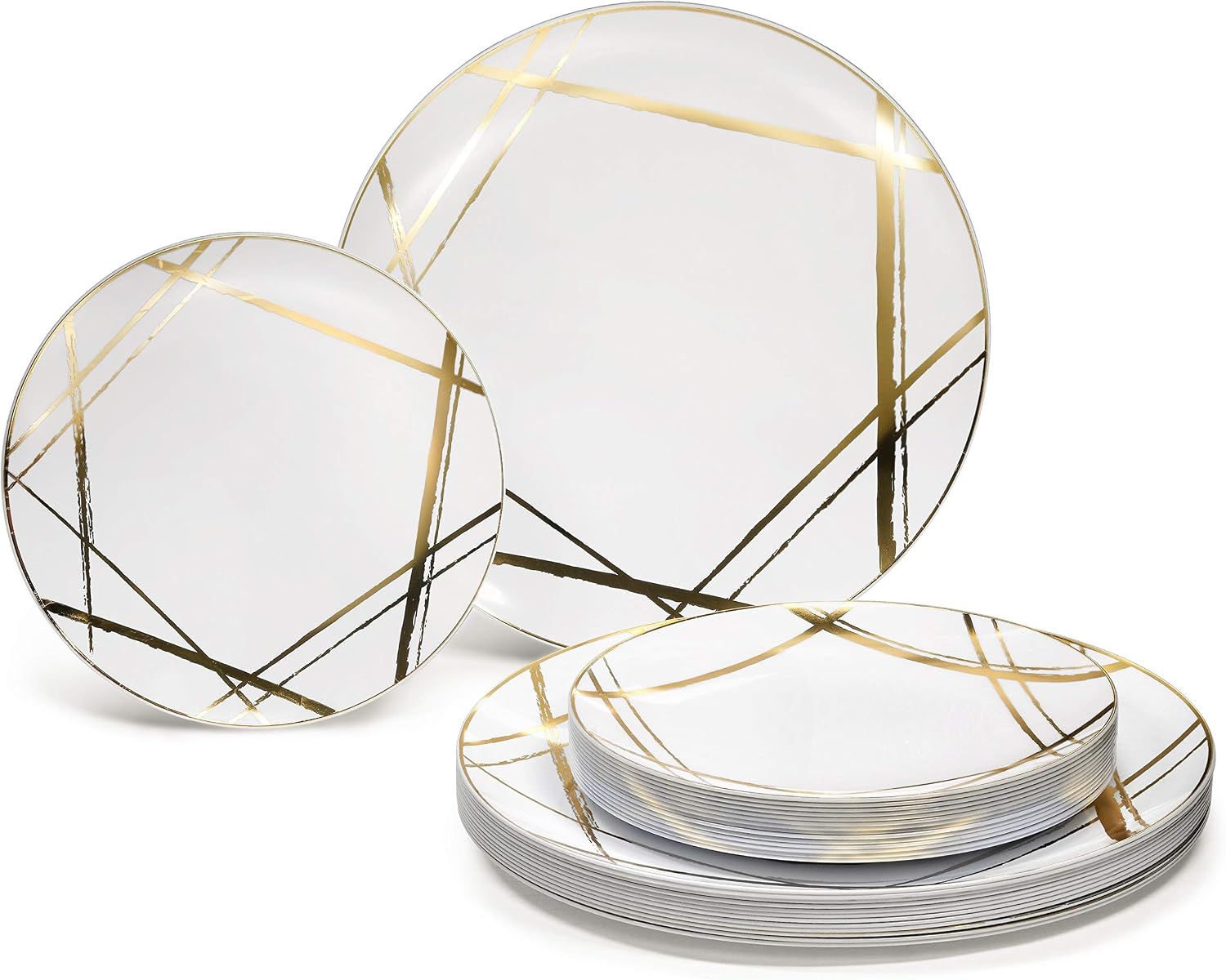 " OCCASIONS " 120 Plates Pack,(60 Guests) Premium Premium Wedding Party Disposable Plastic Plates Set -60 x 10'' Dinner + 60 x 7.5'' Salad/Dessert (Venice Blush and Gold)