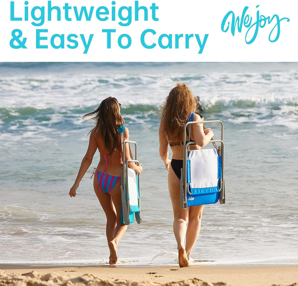 #WEJOY Folding Beach Chair for Adults, Lightweight Beach Chair with Shoulder Straps, High Back Camping Chairs with Hard Armrest, Supports 300lbs for Outdoor Lawn Concert