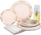 " OCCASIONS " 100 Plates Pack,(50 Guests) Vintage Wedding Party Disposable Plastic Plates Set -50x10.25'' Dinner + 50x7.5'' Salad/Dessert Plate (Portofino in plain Ivory)