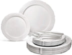 " OCCASIONS " 100 Plates Pack,(50 Guests) Vintage Wedding Party Disposable Plastic Plates Set -50x10.25'' Dinner + 50x7.5'' Salad/Dessert Plate (Portofino in plain Ivory)