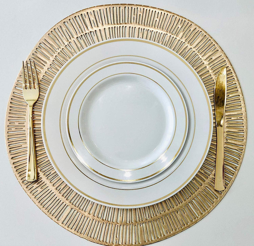 " OCCASIONS " 120 Pieces Pack Pressed Vinyl Metallic Placemats/Wedding Accent Centerpiece Placemat (Cleo Gold)