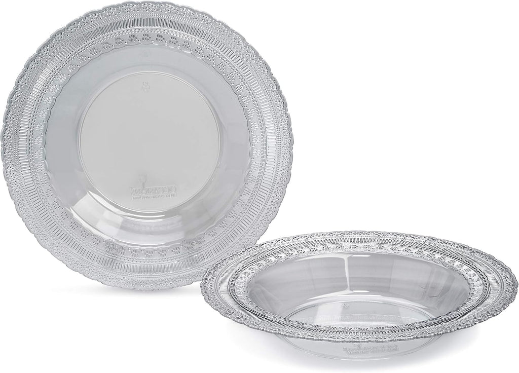 " OCCASIONS " 120 Plates Pack, Extra Heavyweight Disposable Vintage Wedding Party Plastic Plates (11'' Dinner Plate, Chateau in Blue)