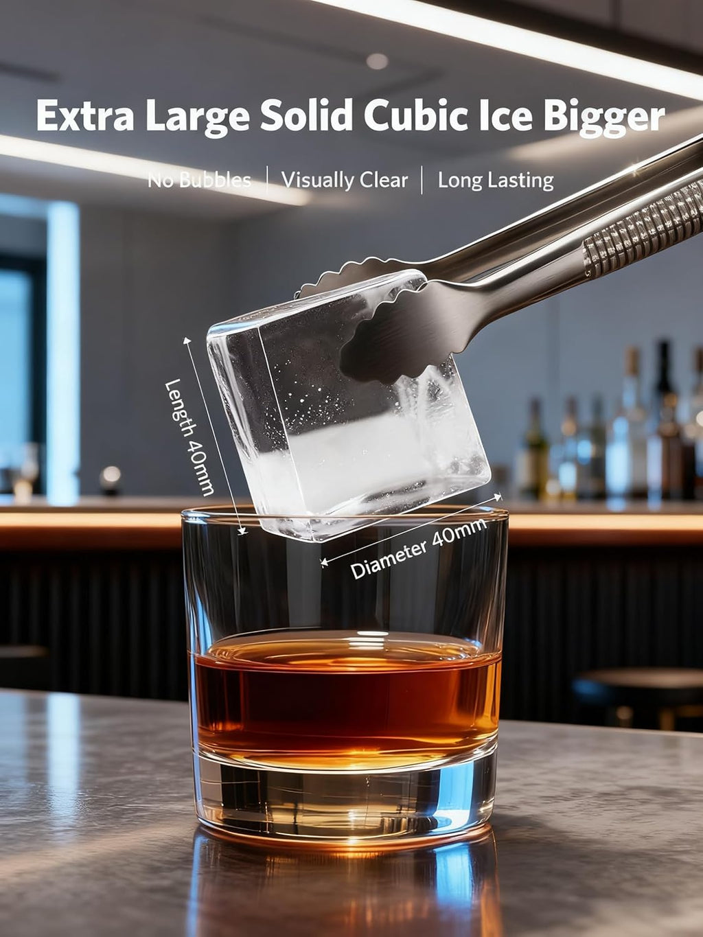 1.6" Crystal Clear Ice Maker Countertop-Produces 9 Clear Cubic Ice per Hour, 24H Timer, Self-Cleaning Countertop Ice Cube Maker with 5 Ice Cube Sizes for Whiskey & Cocktails, ETL Listed