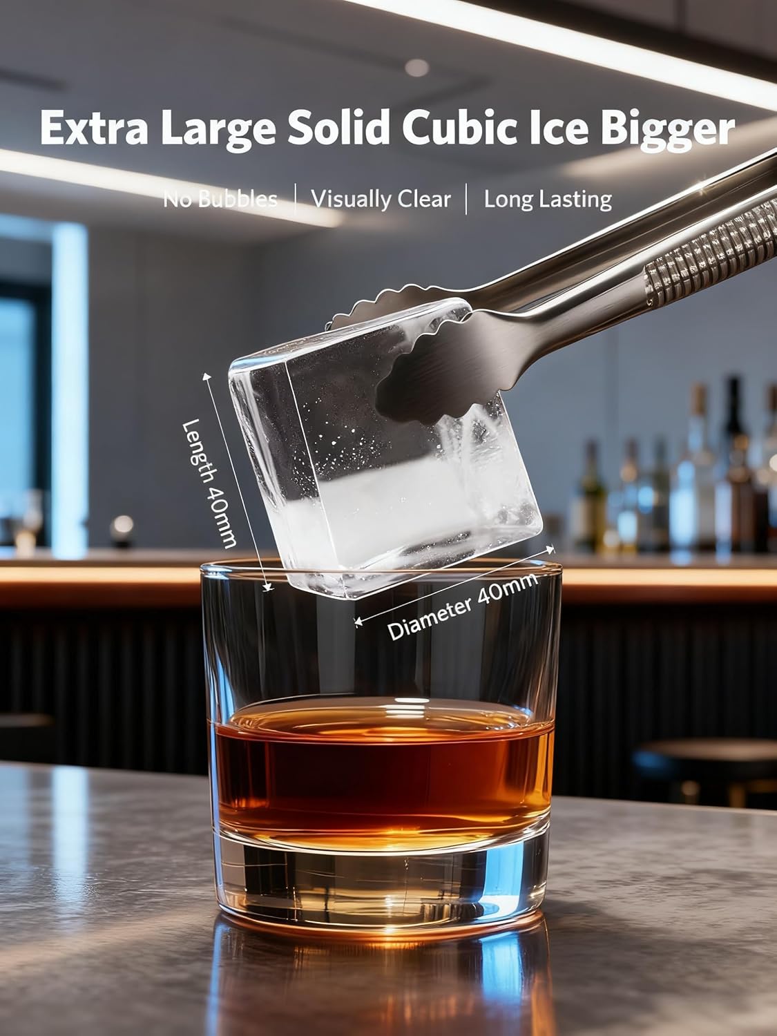 1.6" Crystal Clear Ice Maker Countertop-Produces 9 Clear Cubic Ice per Hour, 24H Timer, Self-Cleaning Countertop Ice Cube Maker with 5 Ice Cube Sizes for Whiskey & Cocktails, ETL Listed