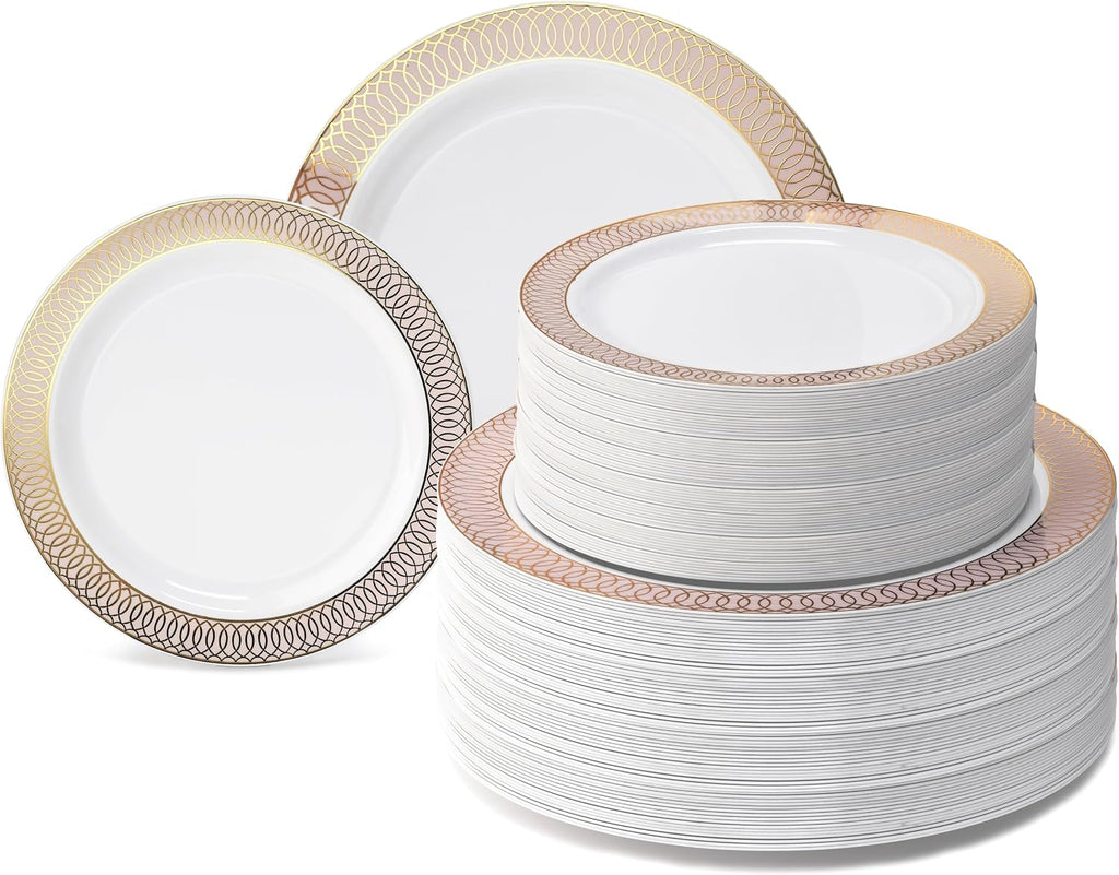 " OCCASIONS " 120 Plates Pack,(60 Guests) Premium Premium Wedding Party Disposable Plastic Plates Set -60 x 10'' Dinner + 60 x 7.5'' Salad/Dessert (Venice Blush and Gold)