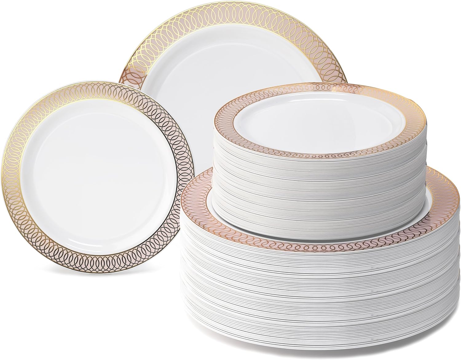 " OCCASIONS " 120 Plates Pack,(60 Guests) Premium Premium Wedding Party Disposable Plastic Plates Set -60 x 10'' Dinner + 60 x 7.5'' Salad/Dessert (Venice Blush and Gold)