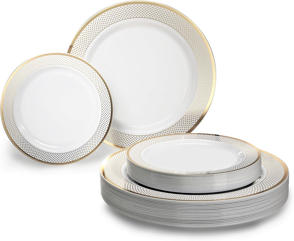 " OCCASIONS " 120 Plates Pack,(60 Guests) Premium Premium Wedding Party Disposable Plastic Plates Set -60 x 10'' Dinner + 60 x 7.5'' Salad/Dessert (Venice Blush and Gold)
