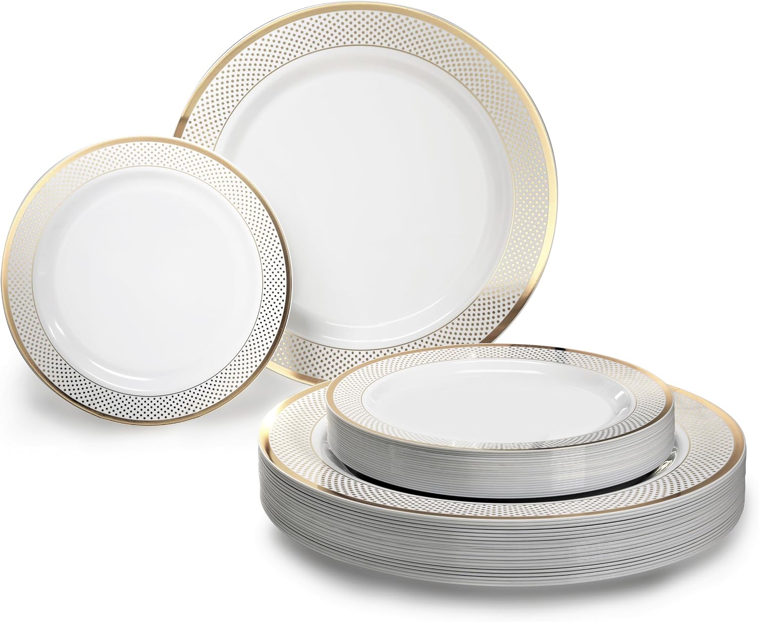 " OCCASIONS " 120 Plates Pack,(60 Guests) Premium Premium Wedding Party Disposable Plastic Plates Set -60 x 10'' Dinner + 60 x 7.5'' Salad/Dessert (Venice Blush and Gold)